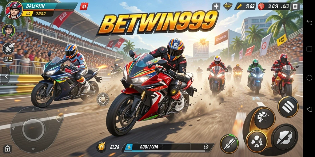 Tampilan gameplay <strong>BETWIN999</strong> yang memukau di lintasan balap.