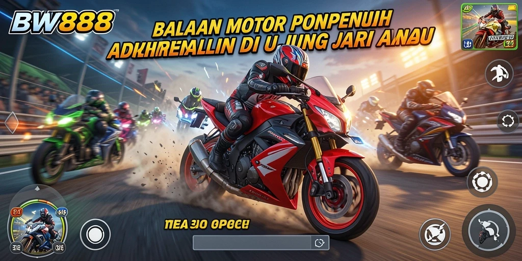 Screenshot gameplay BW888 yang menampilkan balapan motor seru.