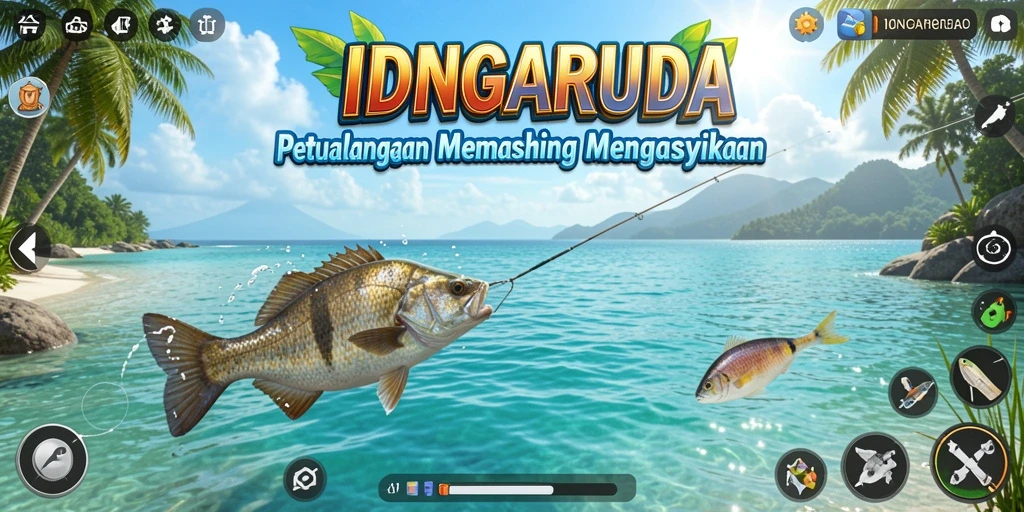 Screenshot gameplay <strong>IDNGARUDA</strong> menunjukkan suasana memancing yang menenangkan.