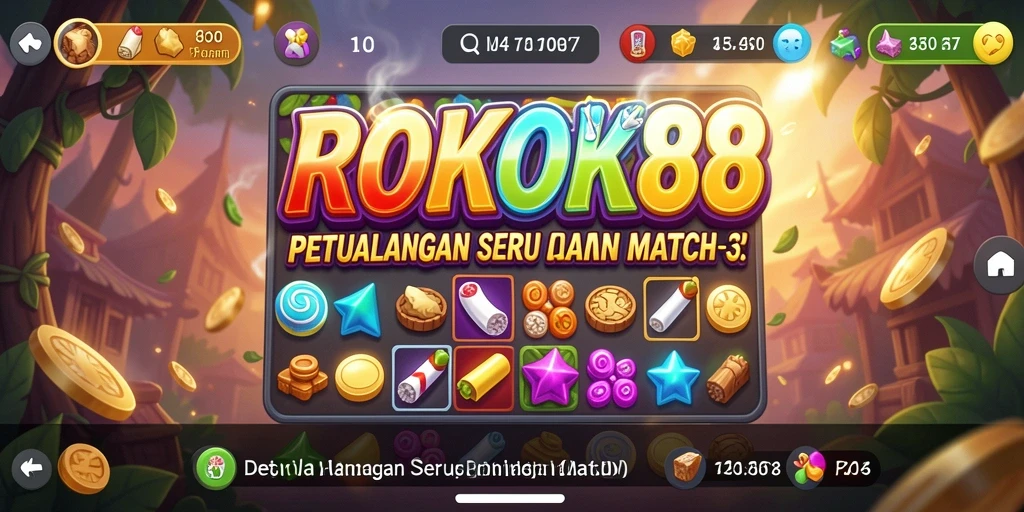 Screenshot gameplay ROKOK88 menampilkan momen mencocokkan objek Match-3.