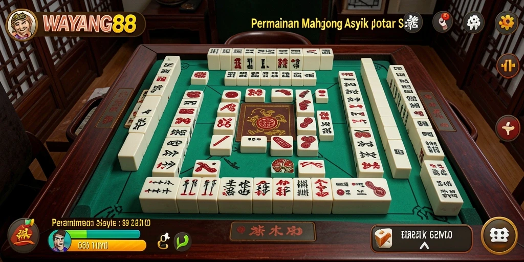 Screenshot gameplay WAYANG88 menampilkan aksi permainan Mahjong yang seru.